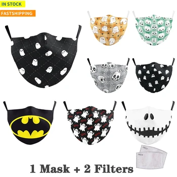 

Mouth Mask Washable Cotton Face Masks Fashion Reusable Adults Breathable Windproof Dust-proof Cover Halloween Maske with Filter