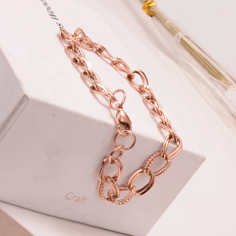 Розовое золото титановая сталь тиснение браслеты для женщин Мода Топ ремесло браслет цепочка на руку девушка ювелирные изделия браслеты Z212