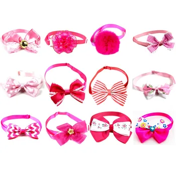 

60 Pcs Cat Dog Pet Bow Tie Dog Hair Bows Rubber Bands Valentine's Day Design Cat Dog Accessories Pet Supplier Dog Bow Tie