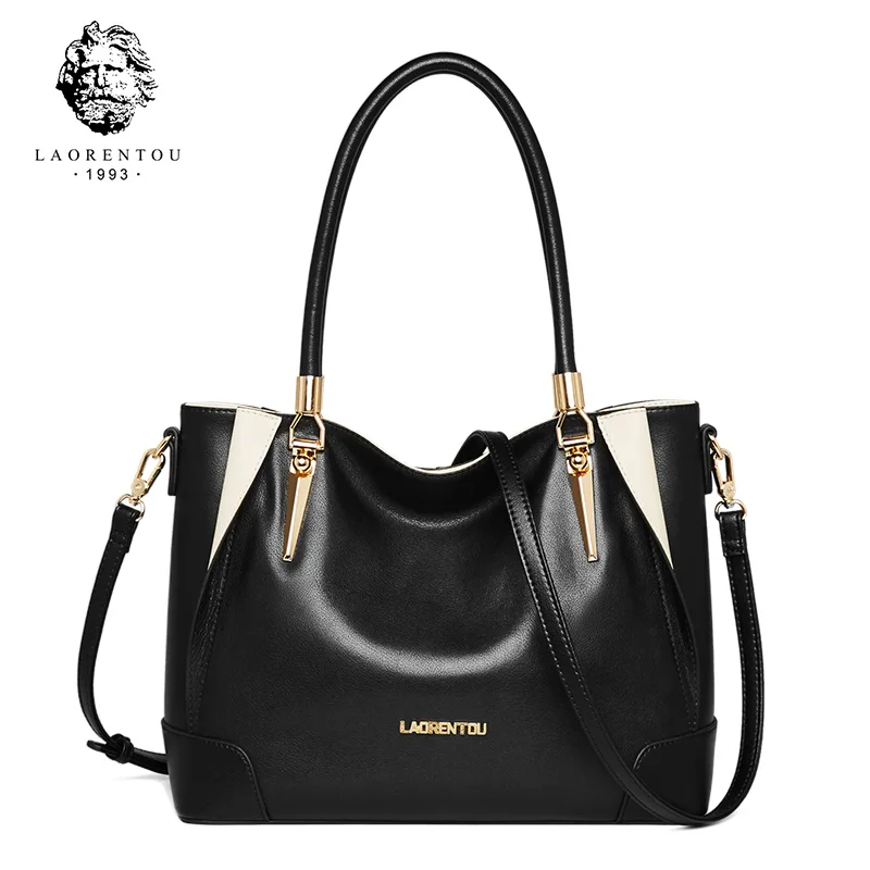 

LAORENTOU Genuine Leather Gentlewoman Fall Winter Handbag Commuter Ladies Stylish Purse Large Capacity Female Soft Messenger Bag