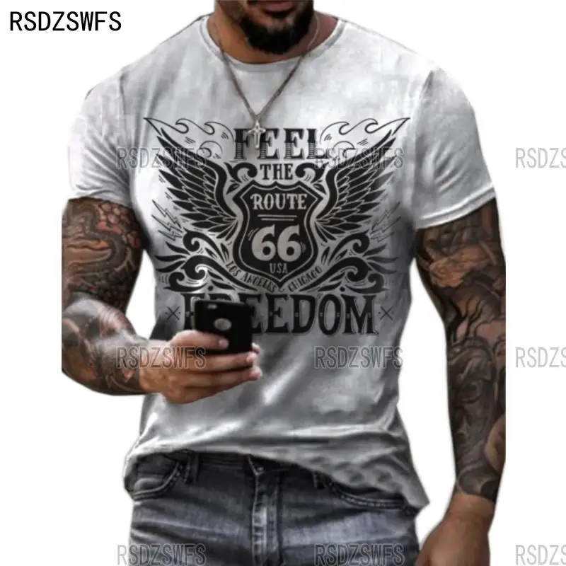 

Summer New Men's T Shirts Oversized Loose Clothes Vintage Short Sleeve Fashion 66 Letters Printed O Collared Tshirts For Men