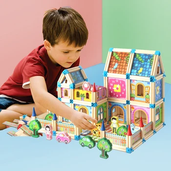 

Kids Blocks 128/268pcs Wooden Construction Building Model Children's Intelligence Game Interactive Educational Toy Baby Gift