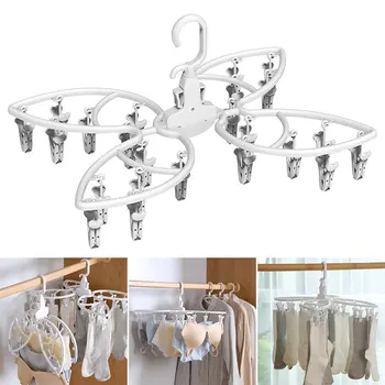 

For Socks Bras Butterfly Shape Clothes Hanger Home With 24 Clips Bathroom Hanging Wear Resistant Foldable Laundry Drying Rack