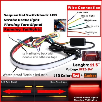 

12-24V Motorcycle ATV Scooter Sequential Switchback LED Light Strip Flowing Turn Signal Strobe Brake Tail Lamp Taillight