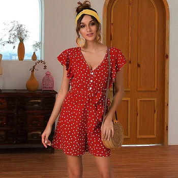 

Foridol casual jumpsuit romper summer polka dot rompers jumpsuits 2020 summer overalls ruffle beach boho playsuit romper short