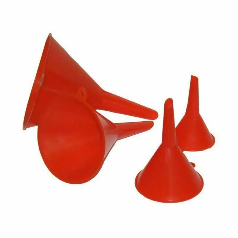 4pcs Set Household Kitchen Garage Liquid Petrol Funnel Kits Red Filling Oil Change Equipment Multi Use Funnel