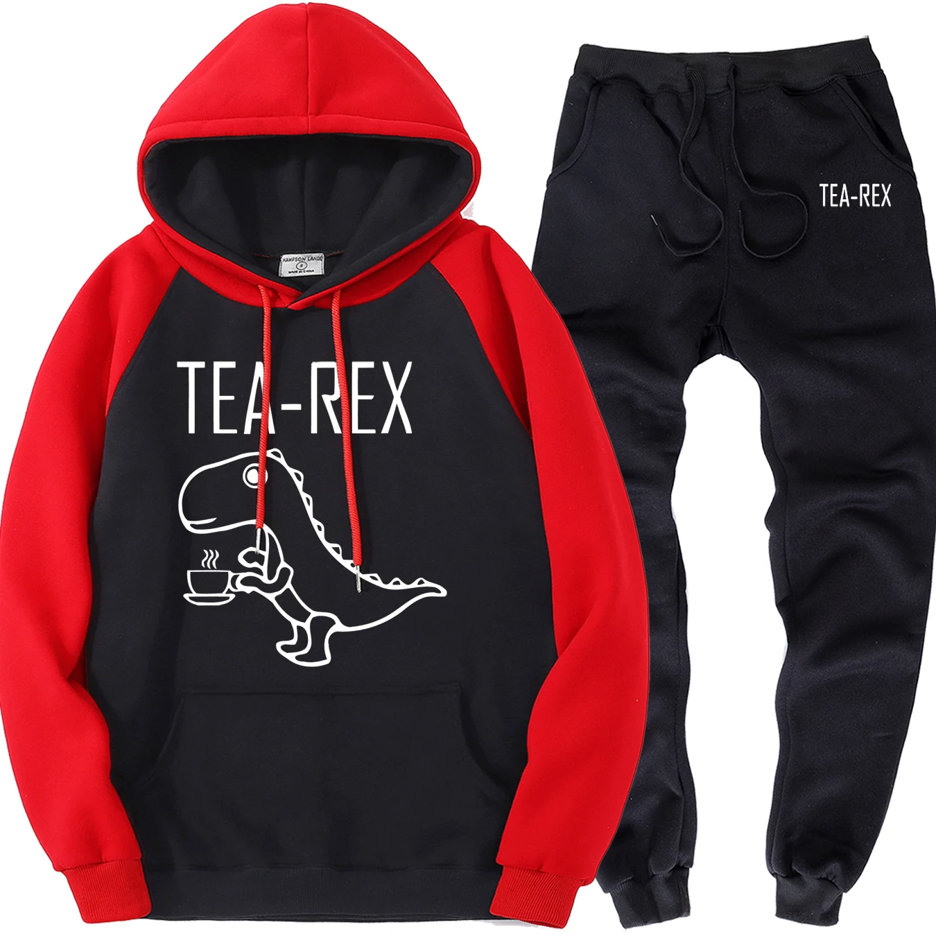 Забавный динозавр напиток кофе мужской спортивный костюм TEA-REX мужчин толстовки+ Тренировочные Брюки осень флис реглан пуловер мужские s спортивные брюки