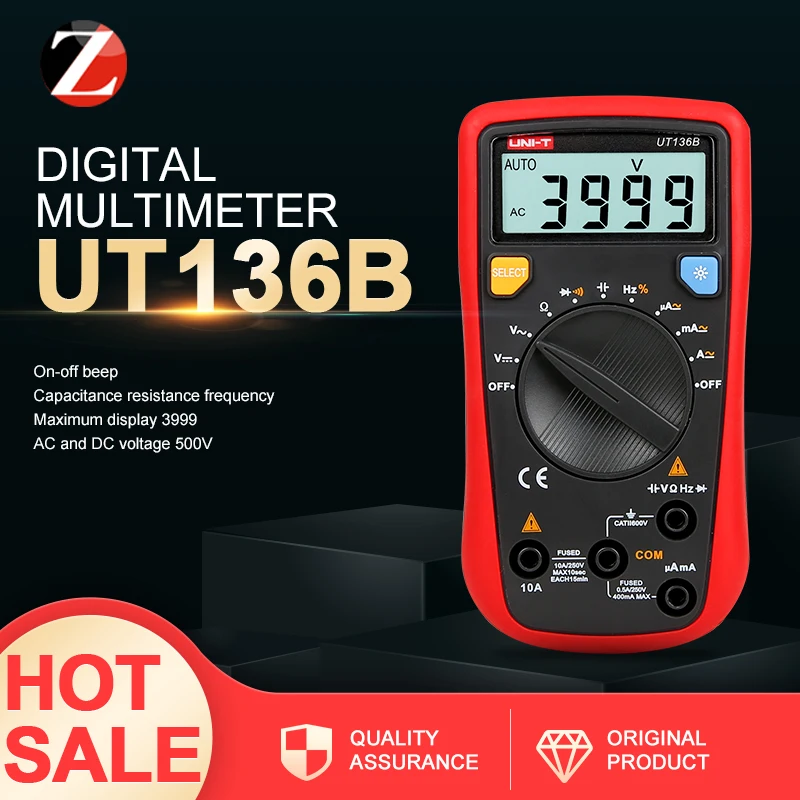 

UNI-T UT136B Mini Handheld Digital Multimeter Auto Range AC/DC Voltage Current Resistance Capacitance Frequency Tester