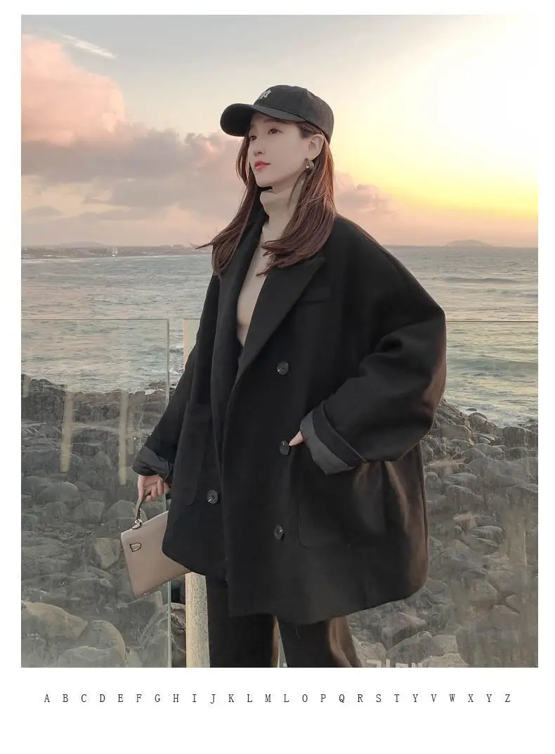 Photo Shoot Woolen Suit WOMEN'S Suit Autumn And Winter New Style Korean-style Loose And Plus-sized Woolen Overcoat Suit Two