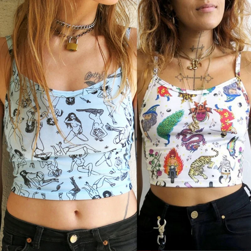 

2019 Summer European And American Trend New Women Cartoon Print Slim Camisole