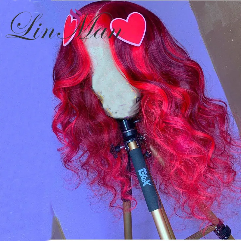 

Deep part Lace Front Human Hair Wigs 180% Density Brazilian Remy Wavy Human Hair Pre-Plucked Hairline Red Color