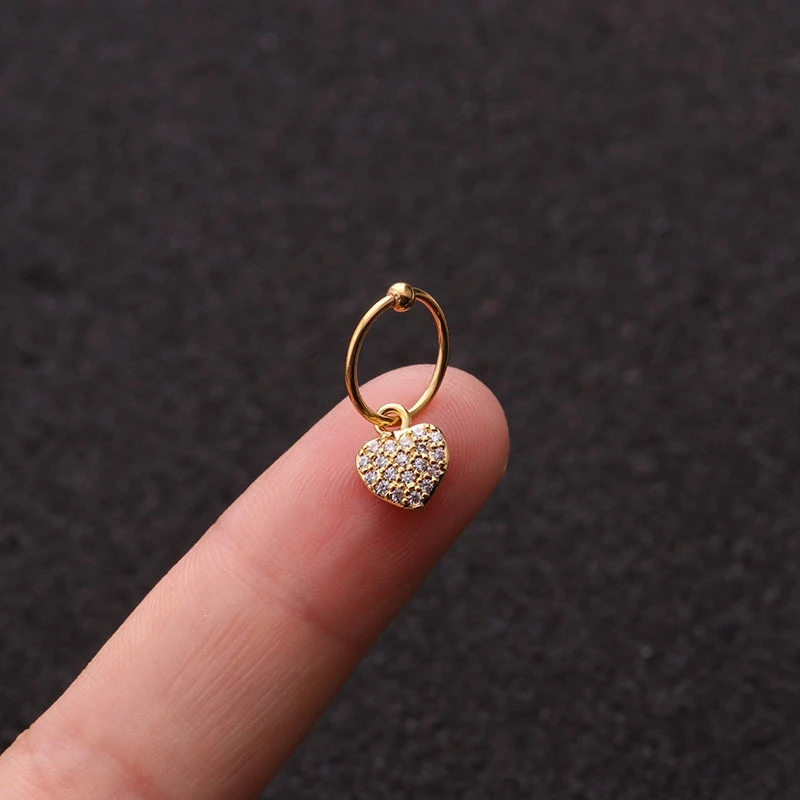 QCOOLJLY Новинка 1 шт. Золотое сердце шестигранный кристалл Tragus Daith серьги спиральный для хряща обруч перегородка ноздрил пирсинг ювелирные изделия