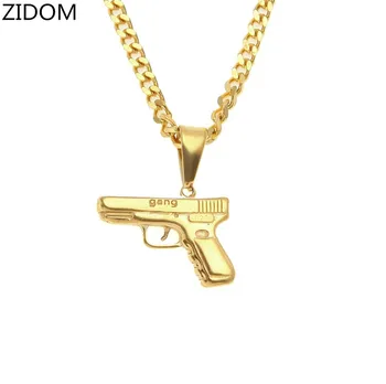 

2018 new Hip Hop Glizzy Gang Gun Pendant Necklace Charm Golden Submachine Gun Pendant necklaces Fashion Jewelry For Men Gifts