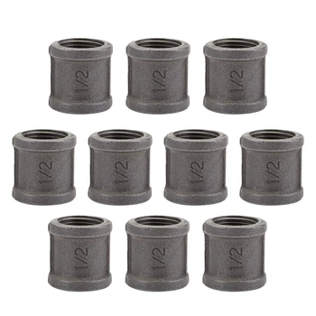 

Black Malleable Iron Cast Pipe Fitting Coupling 10 Pack 1/2 inch Black Pipe Coupling for Steam-Punk Vintage Shelf Bracket Diy