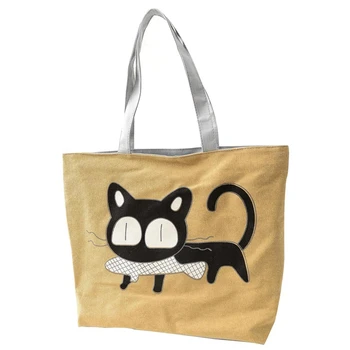 

Girl cat eat fish shopping bag Shoulder Women Handbags beach tote bags handbags yellow