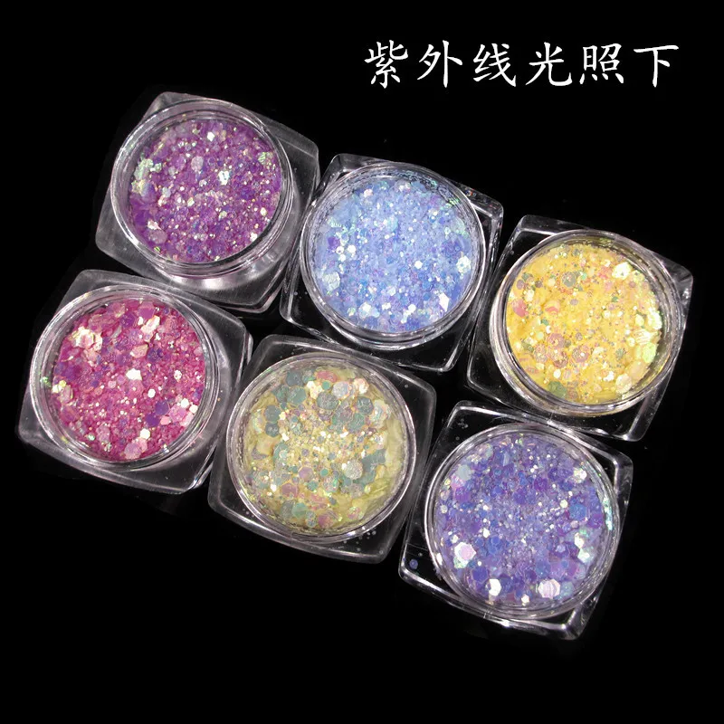 Manicure New Style Color Changing Sequin Symphony Light Shimmering Powder Nail Sequins Size Mixed 6 Color Selectable