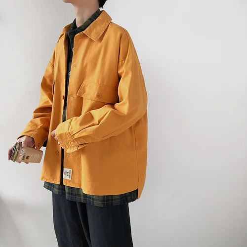Мужская Свободная Повседневная Куртка карго Мужская Уличная Хип Хоп Модная рубашка стиль пальто весна осень верхняя одежда плюс размер M-5XL - Цвет: Orange