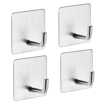 

uxcell 4pcs Adhesive Hooks Wall Hooks 304 Stainless Steel Hangers 45mmx45mmx30mm for Kitchen Bags Towel Coat Keys