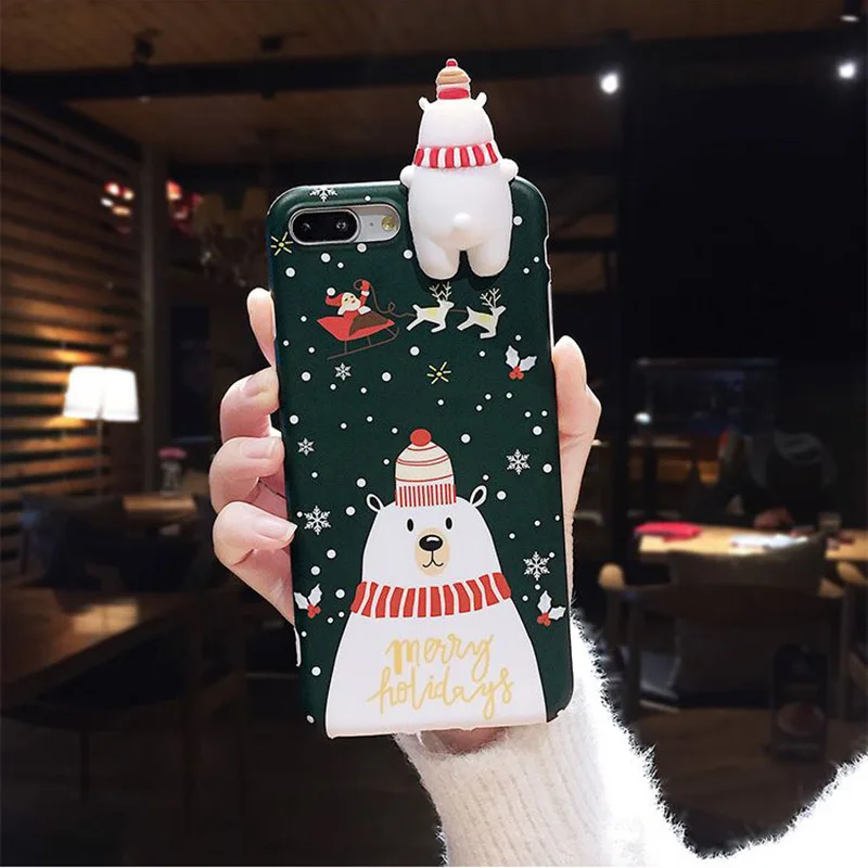 Green Для iPhone 11 11 Pro Max мультяшный Рождественский 3D олень Снеговик Мягкий ТПУ чехол для iPhone X XS XR 7 8 Plus веселая Рождественская задняя крышка - Цвет: Green