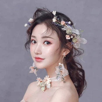 

Women Floral Headbands Earrings Bride Headwear for girls Hair Band Photography Stage Show Wedding hair Accessories