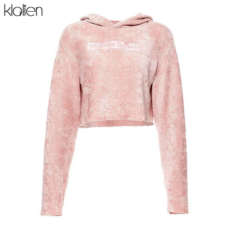 KLALIEN, модные толстовки Harajuku, Женская толстовка, пуловеры, новинка, осень, длинный рукав, розовые пуловеры, толстовки, женские топы mujer - Цвет: Розовый