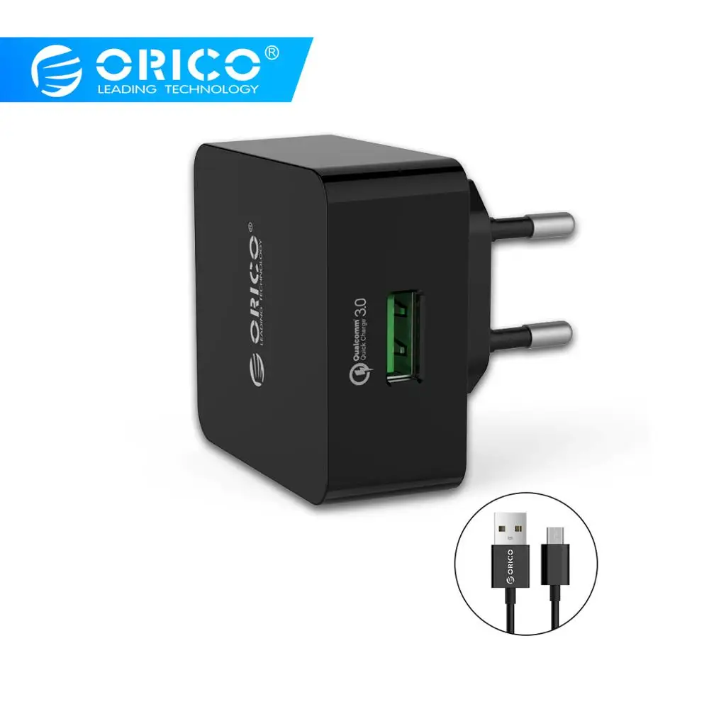 ORICO зарядное устройство для телефона Quick Charge 3,0 18 Вт Быстрое USB зарядное устройство для iPhone samsung Xiaomi huawei с бесплатным Micro USB кабелем