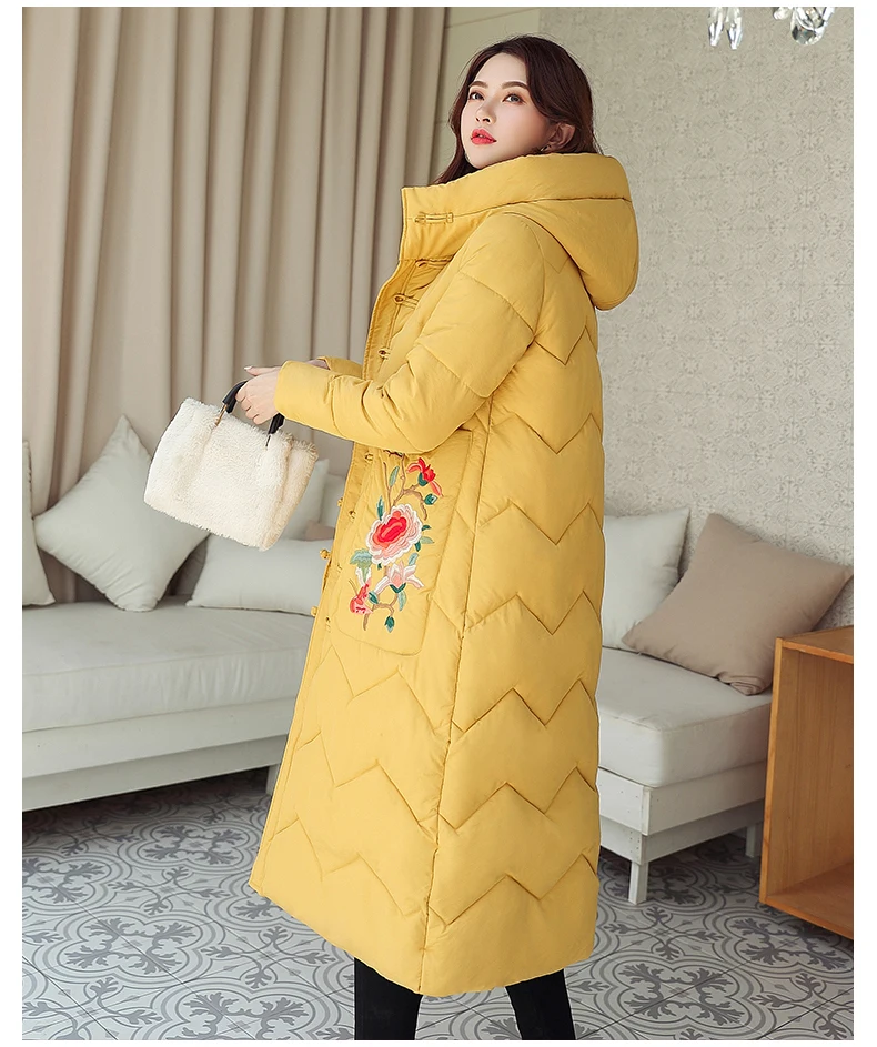 Женские куртки, пальто, зимние китайские костюмы Тан, стильные утепленные х-Длинные парки, пальто из синтепона для женщин, большие размеры M-3XL