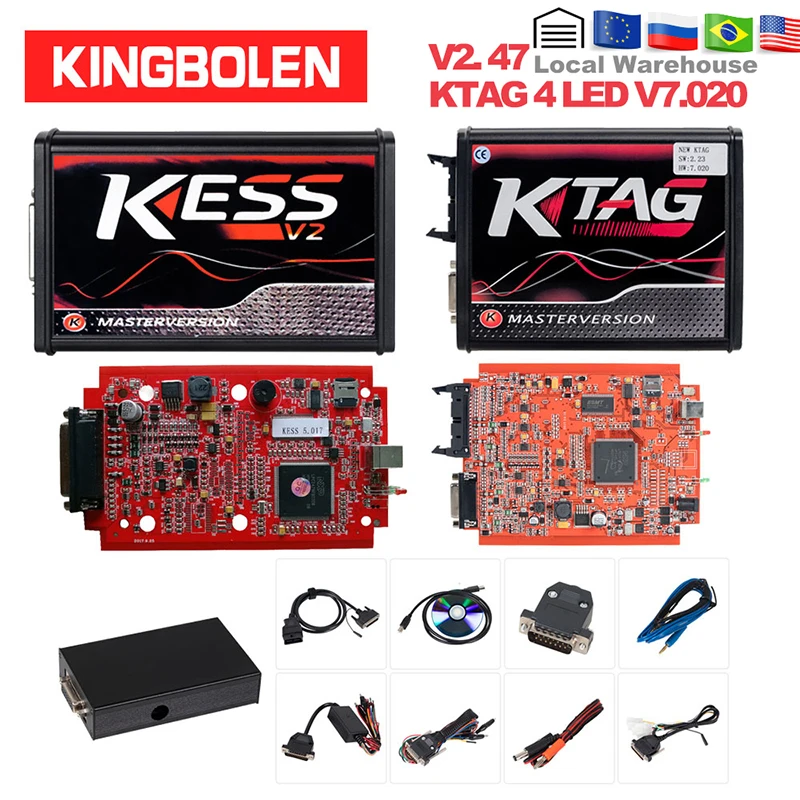 Vente KESS V2 V2.47 V5.017 ue rouge ECM titane KTAG V2.25 V7.020 4 LED en ligne Version maître BDM cadre ECU OBD2 voiture camion programmeur