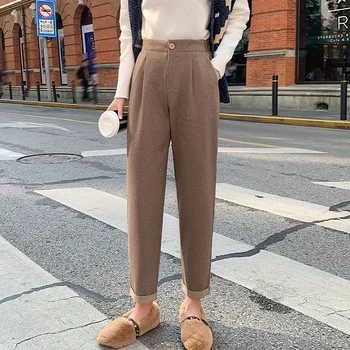 

Thicken Autumn Winter Pants Half-elastic Waist Women Harem Pants Female Suit Pant 2019 Office Ladies Trousers Capris