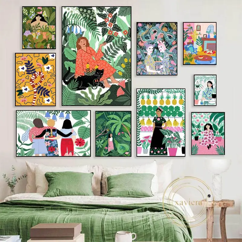 

Abstract Yoga Girl Poster Tropical Plant Leaf Flower Fruit Canvas Painting Nordic Wall Art Picture Modern Home Decor Living Room