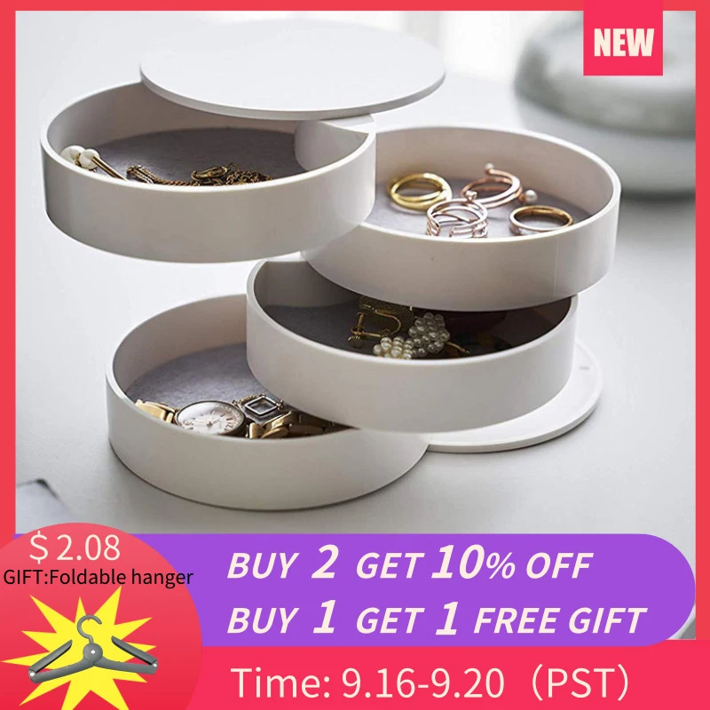 

Creative 360 Degree Rotating Jewelry Box 4 Layers Jewelry Organizer For Cosmetic Accessories Dust-proof Storage Box with Lid