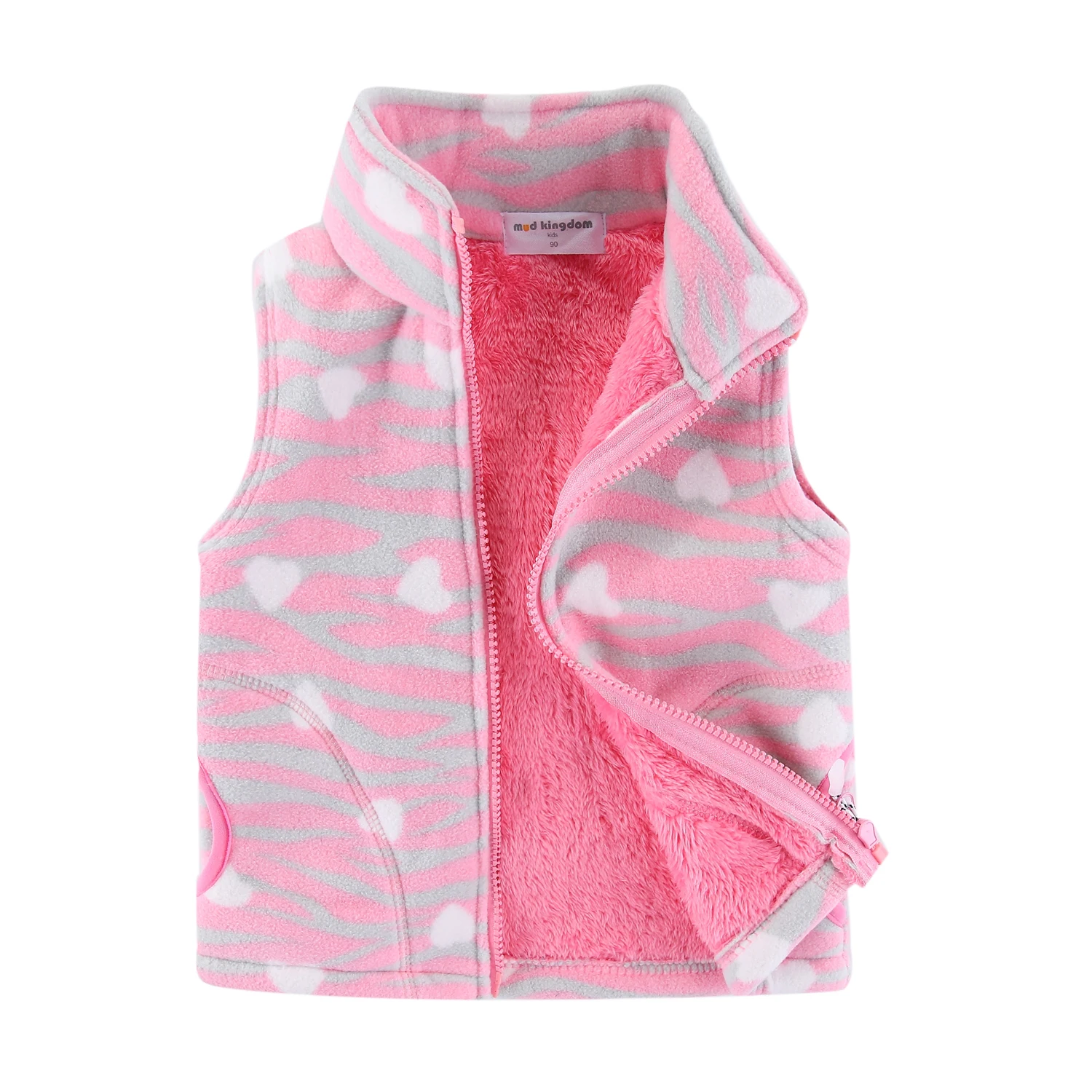 Mudkingdom Girls Vest Jackets Autumn Heavyweight Fleece Thick Warm Kids Outerwear Polka Dots Heart Pattern Coats Girls Clothes