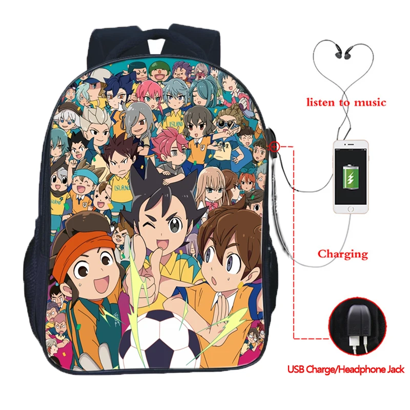 Мужские и женские школьные сумки Inazuma Eleven Go с usb-зарядкой, красивый рюкзак, модный рюкзак
