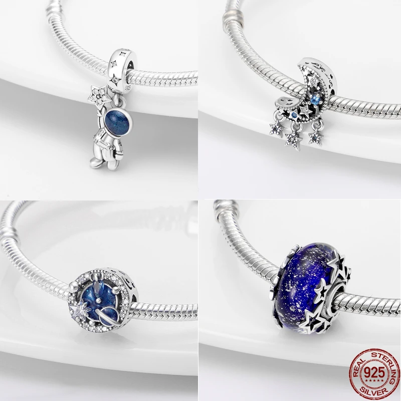 plata charms of ley 925 original Fits original pandora bracelet 925 silver women pendant jewelry galaxy starry sky charms beads
