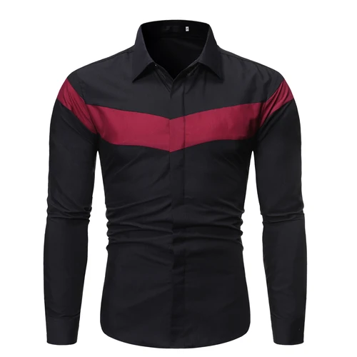 New Men's Casual Trend Shirt High Quality Long Sleeve Social Hawaii Hip Hop Shirt Colorblock Lapel Slim Men's Street Dress Shirt - Цвет: White