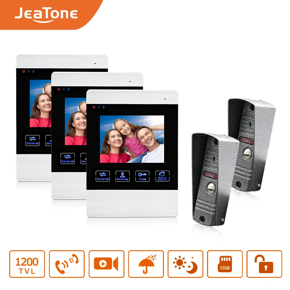 JeaTone Video Door phone 1200TVL Camera 4 Inch Indoor Monitor Unlocking Monitoring Taking Home Security System Free Shipping