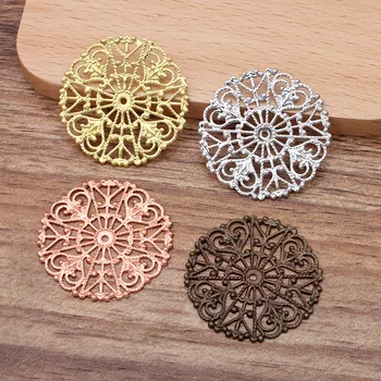 

31mm Vintage Brass Hollow Filigree Flower Charms Metal Connectors Wraps Findings Hair Clasps Settings DIY Jewelry Accessories