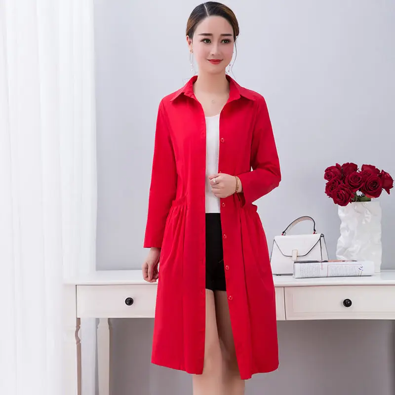 Женская ветровка тонкий Тренч средней длины в Корейском стиле красный черный