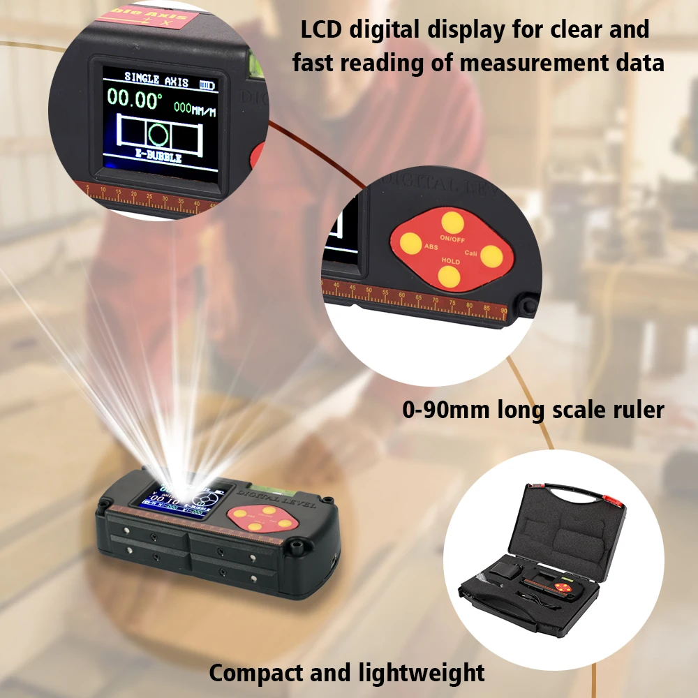 

Portable LCD Display Dual-axis Angle Ruler Digital Level Inclinometer Accuracy with USB Cable and Built-in Lithium Battery
