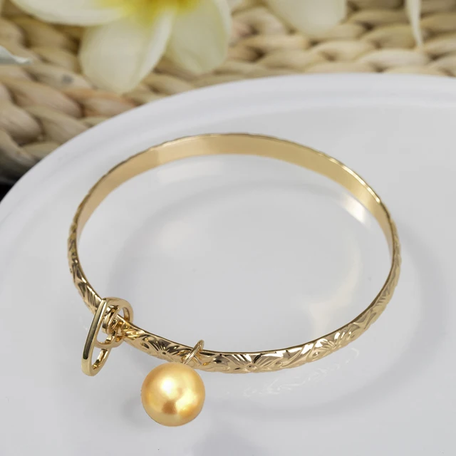 Hawaiian Women's Hand Bangle Bracelets Love Heart Purple Pink Pearl Gold Wedding Charm Bracelet Bangles Jewelry for Women 2021 SL2169GOYE