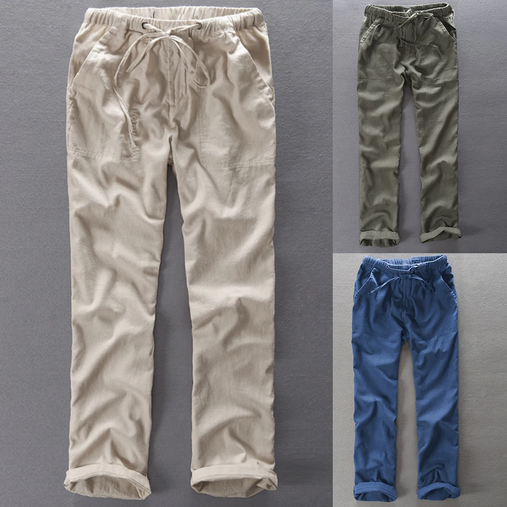 Casual Linen trousers Men Jogger Pants Men Straight loose large size cotton and linen pants