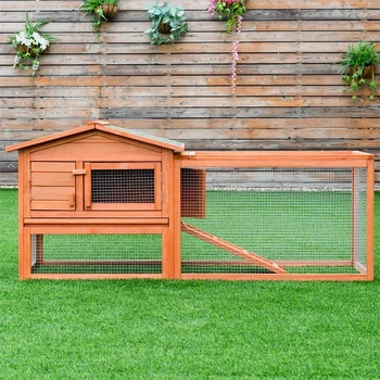 

Two-Story Wooden Rabbit Hutch Pet House with Tray Heavy Duty Wire and Multiple Door Design Non-slip Ramp PS6835