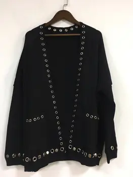 

Women Coat 2020 Spring and Summer New Metal Perforated Knit Cardigan Women