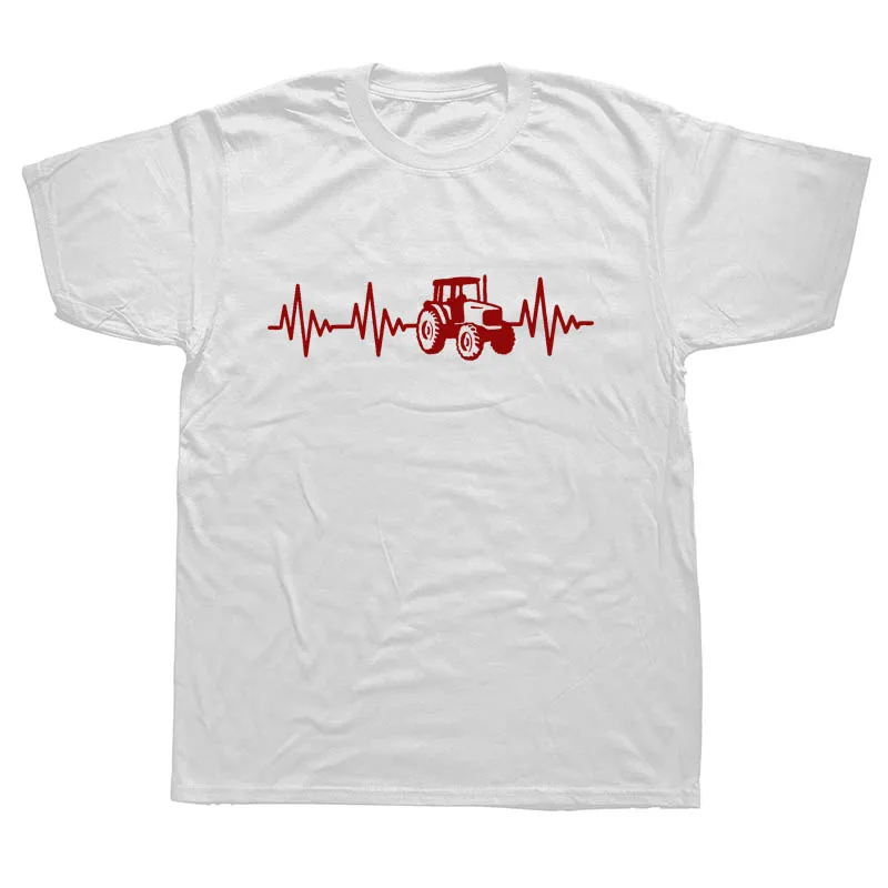 Heartbeat трактор фермер Забавные футболки для мужчин лето хлопок Harajuku короткий рукав О образным вырезом уличная черная футболка - Цвет: WHITE