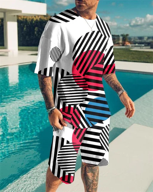 Men's Casual Sets Fashion 2 Pieces Suit 3D Printing Short Sleeve T-shirt Shorts Sets Sportswear Tracksuit 2021 Summer Sportsuit 14