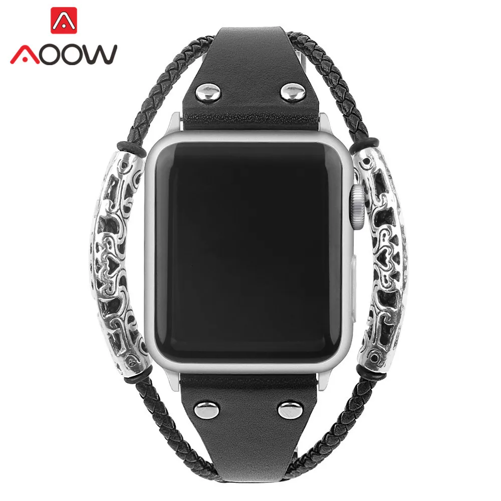 Ремешок из натуральной кожи ремешок для Apple Watch 38 мм 42 мм 40 мм 44 мм металлический Плетеный женский мужской браслет ремешок для часов серия 4 3 2