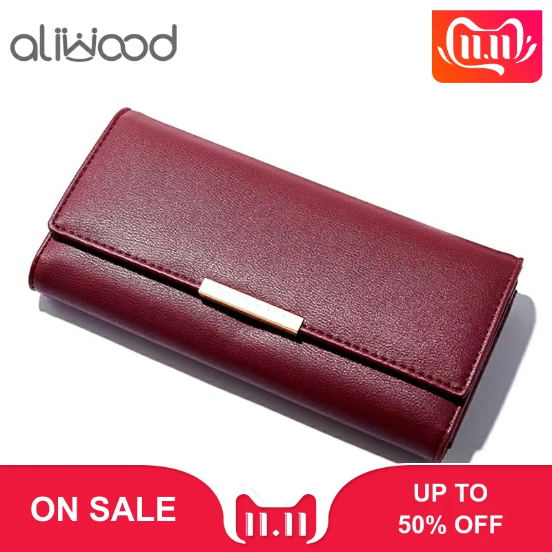 

aliwood Brand Women Wallet Designer Simple Leather 3 Fold Long Wallet Lady Purses Women Clutch Coin Purse Phone Pocket Carteras