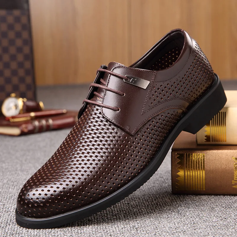 Летняя модная официальная Мужская обувь; дышащие модельные туфли в деловом стиле с перфорацией и кружевом; повседневные сандалии из натуральной кожи; оксфорды; rty67