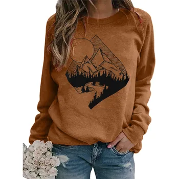 

New Solid Color Stitching Sweatshirt Women's Print Long-sleeved Sweatshirt Casual Blouse Pullover Sweater Women Pullovers