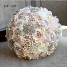 Шелковый свадебный букет, свадебные цветы, стразы, ювелирные изделия, румяна, розовый букет, Золотая брошь, свадебное платье, SPH069